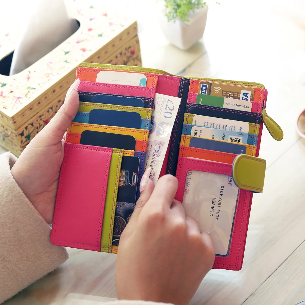 Large Bifold Multi Colour Real Leather Purse with RFID Protection