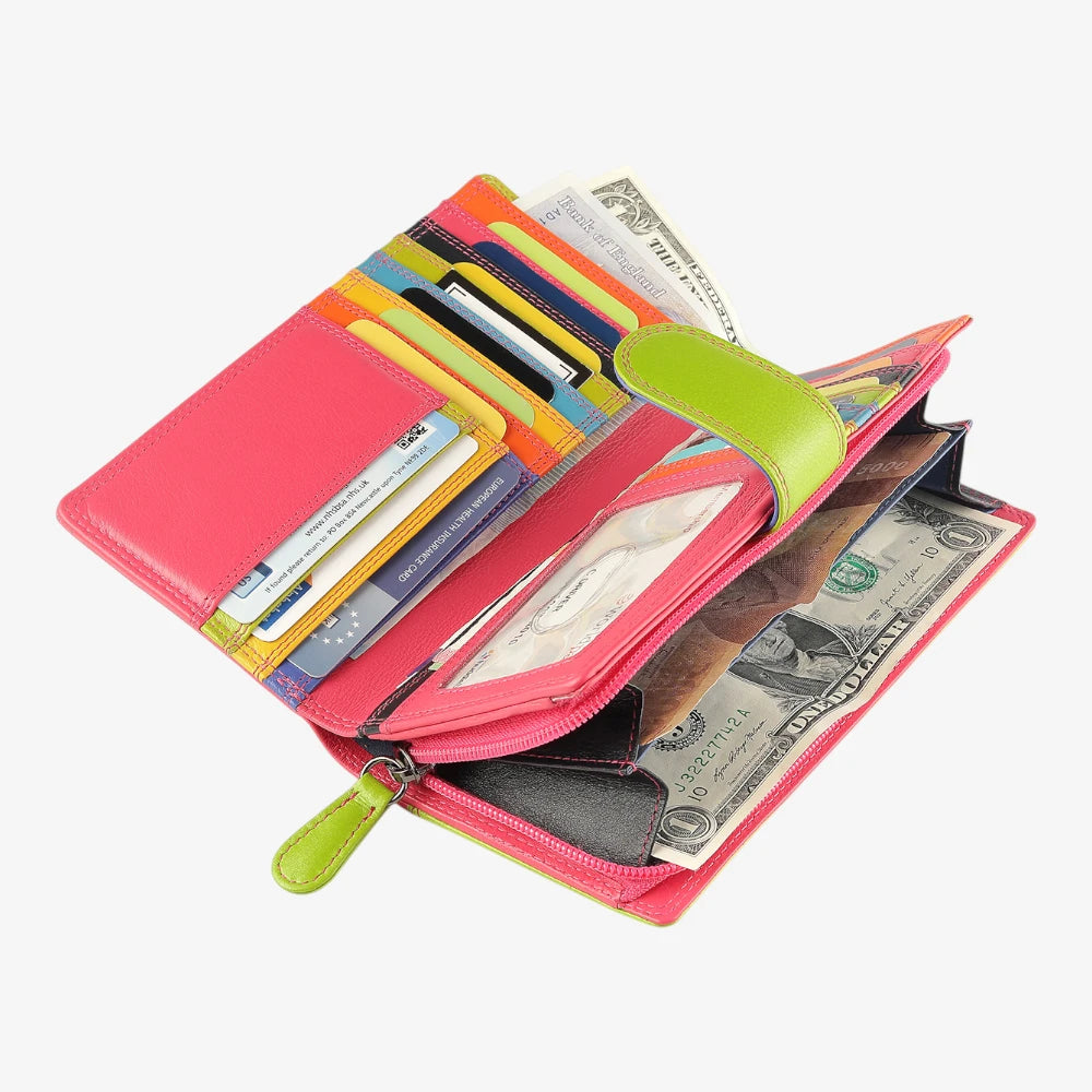 Large Bifold Multi Colour Real Leather Purse with RFID Protection