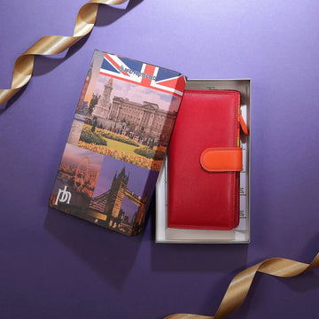 Long Leather Bifold Purse Victoria London Red-8