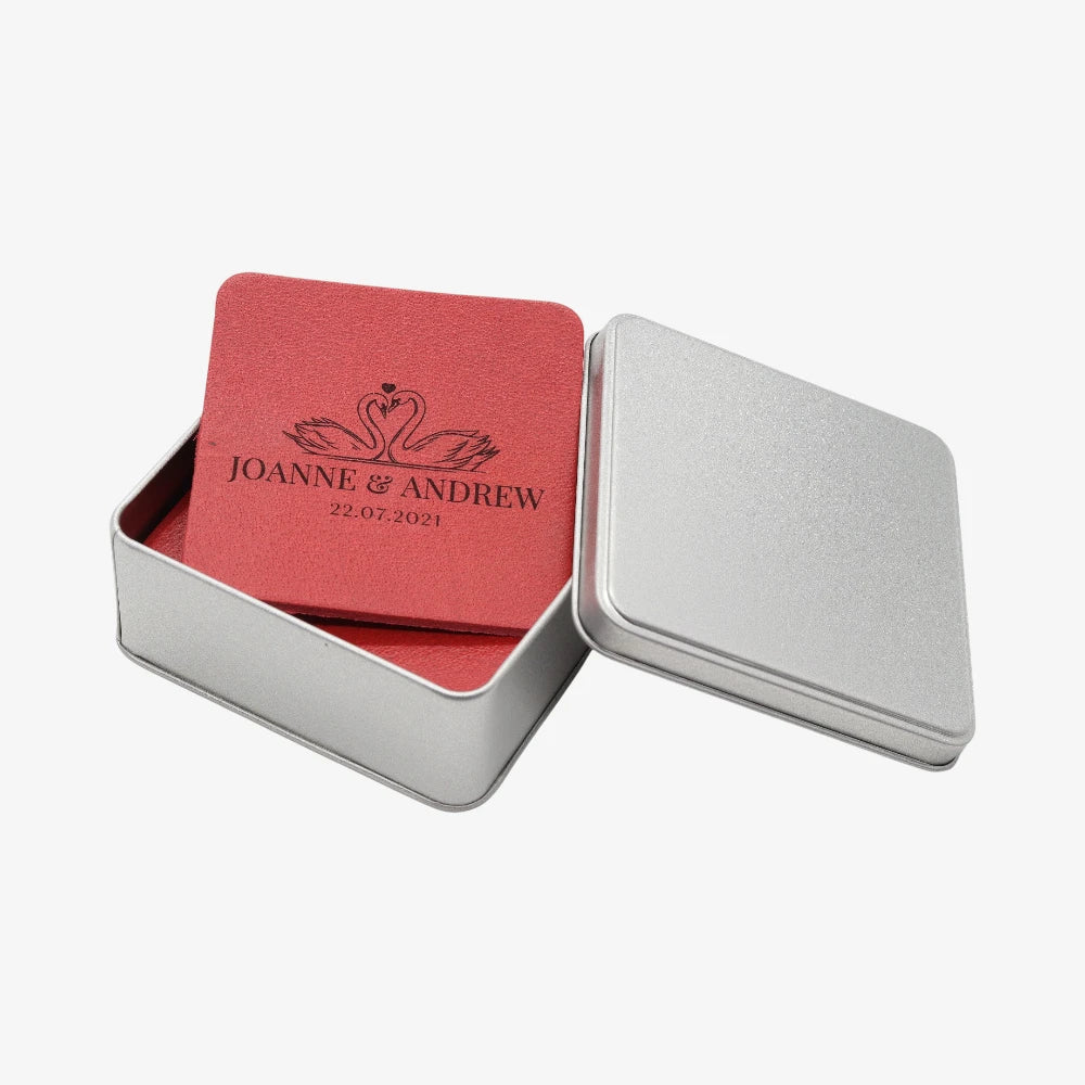  Premium leather coasters lifestyle image on a white background