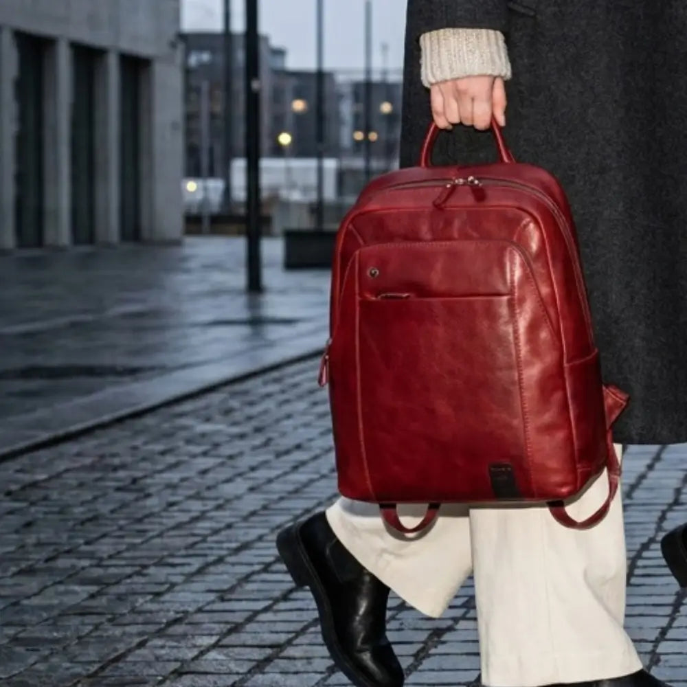 Marco Tuscan Bordeux Leather Laptop Backpack Lifestyle view