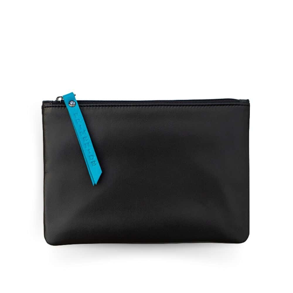 Soft black leather makeup pouch medium – front view
