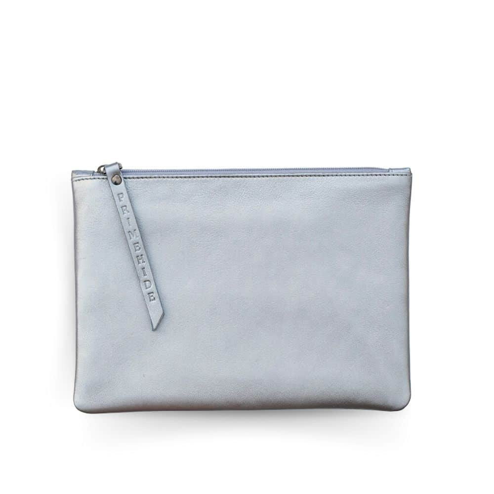 Soft sliver leather makeup pouch medium – front view