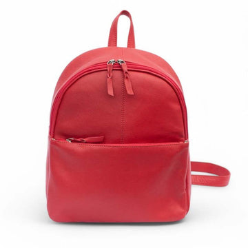 Red backpack on a white background