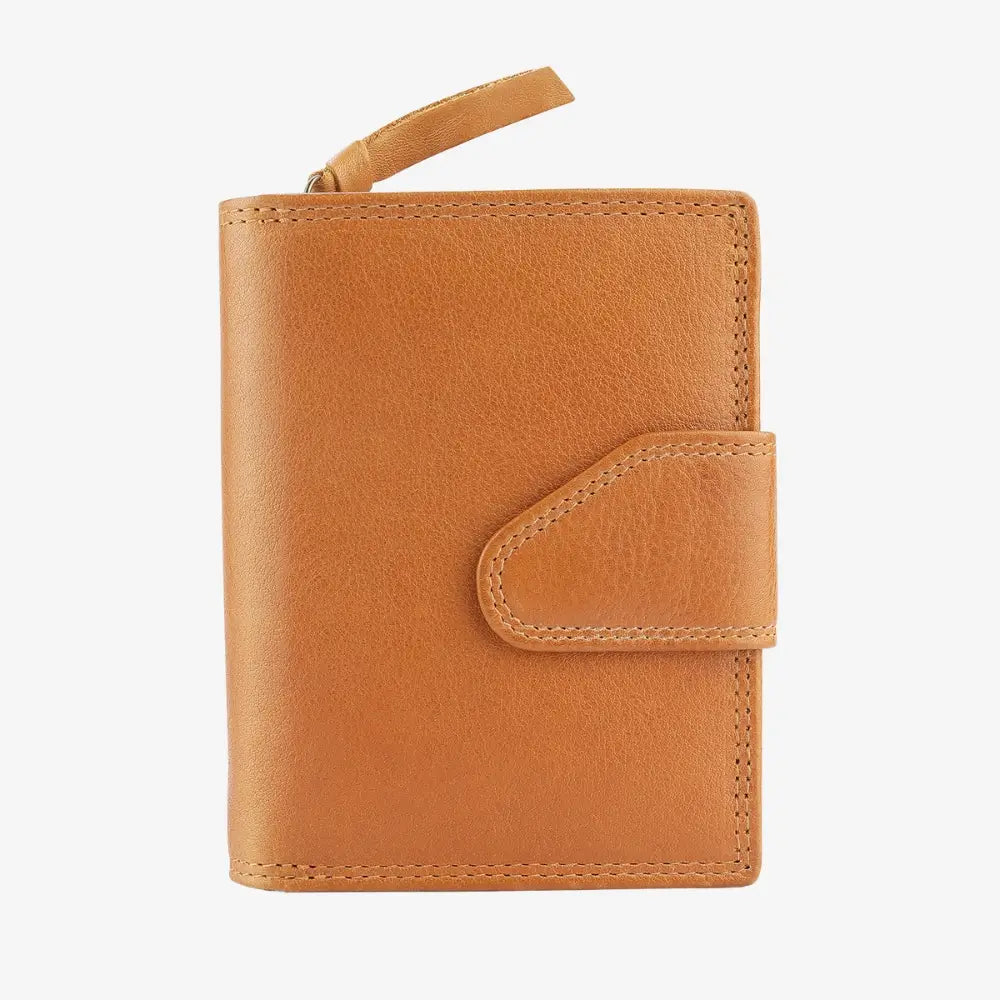 Cognac Paloma medium trifold purse in washed Cancun leather finish