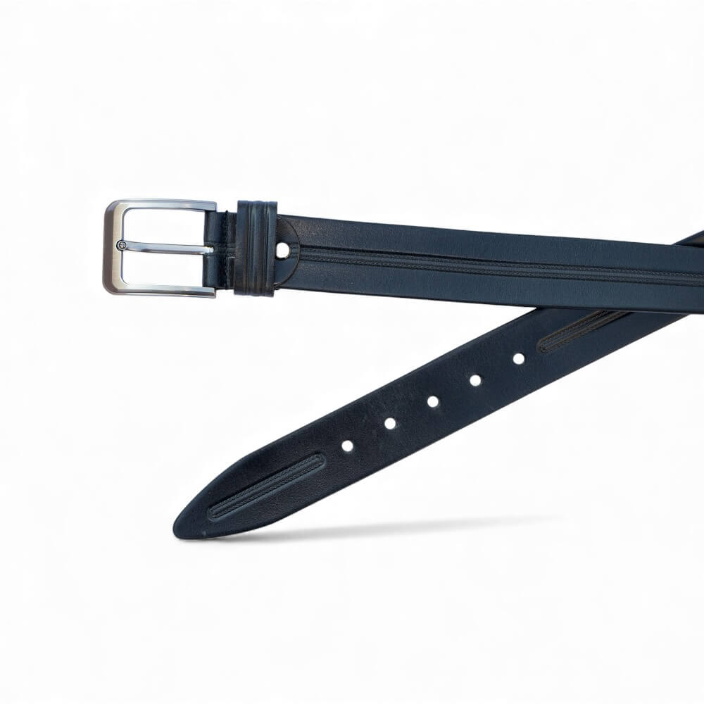 Men’s Black Leather Belt Silver Buckle