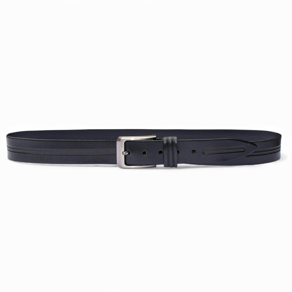 Men’s Black Leather Belt Silver Buckle