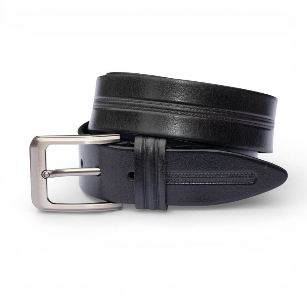 Men’s Black Leather Belt Silver Buckle
