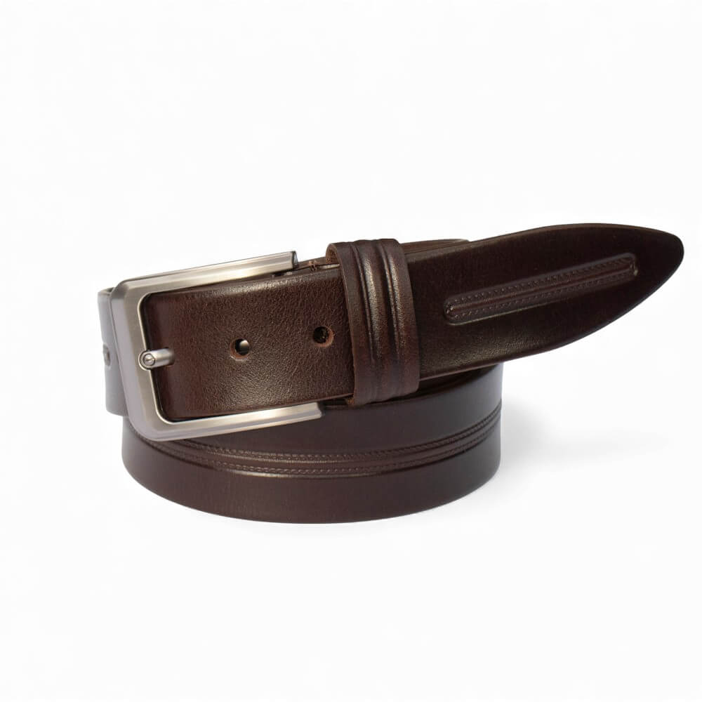 Men’s brown leather belt with silver buckle