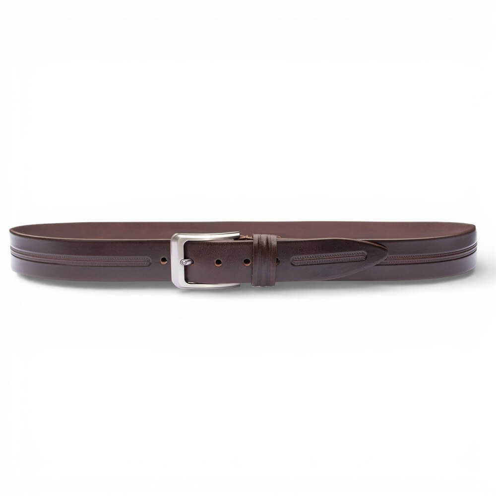 Premium hide leather brown belt silver buckle