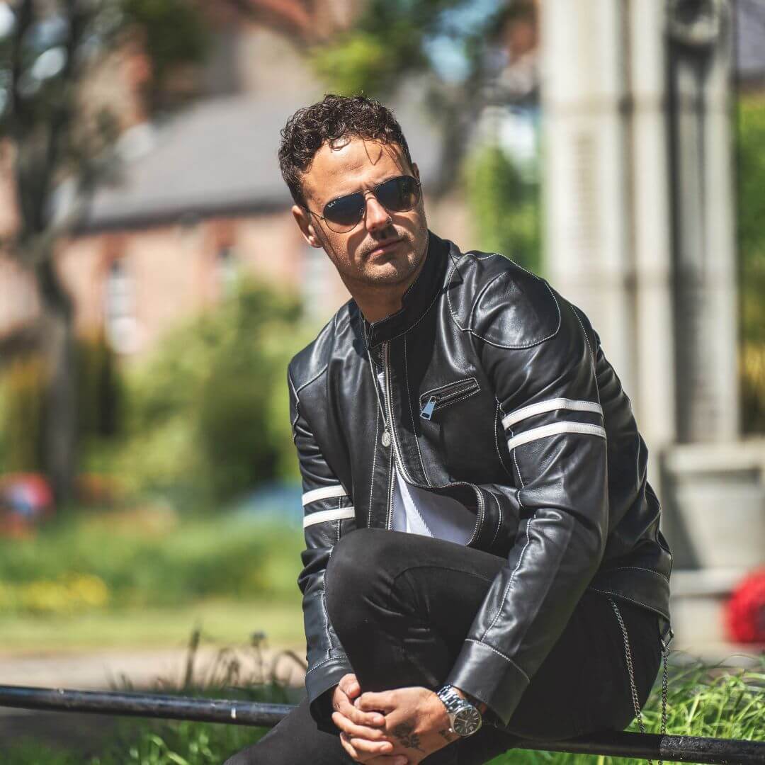 Men’s Black Racer Leather Jacket – Fred