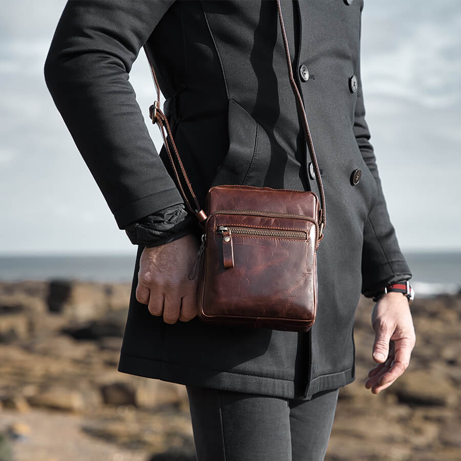 small brown leather crossbody bag for men