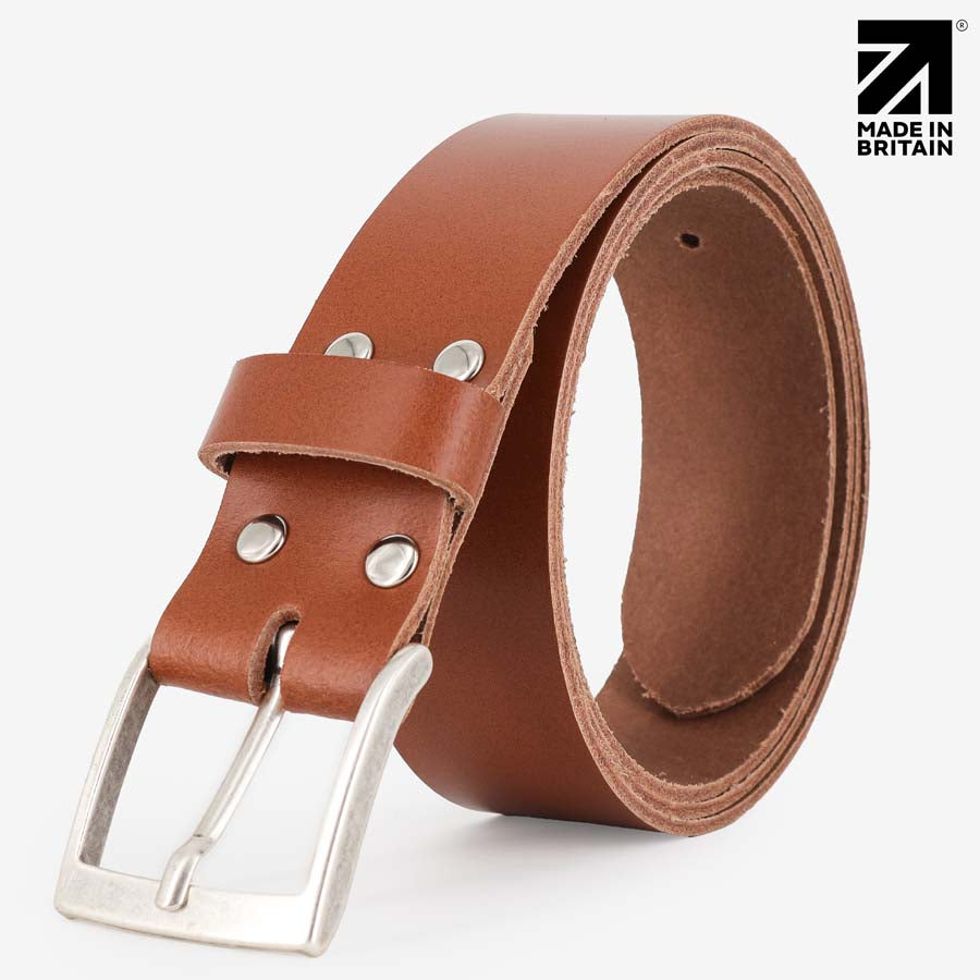 Chestnut split-grain leather belt 40mm handcrafted in Britain — PRIMEHIDE