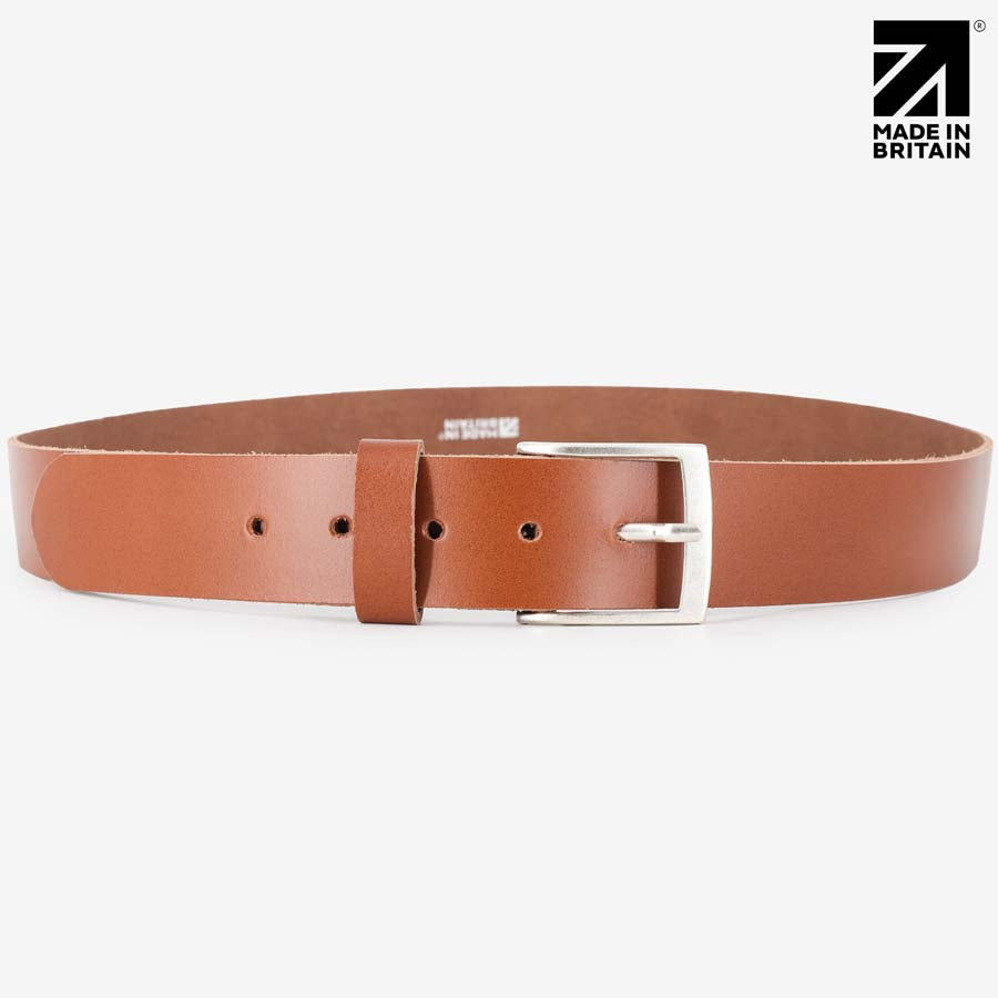 Full length chestnut leather belt 40mm raw edge — Made in Britain — PRIMEHIDE