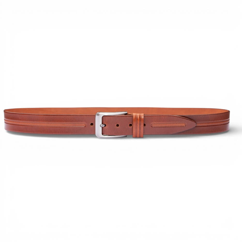 Premium hide leather tan belt silver buckle