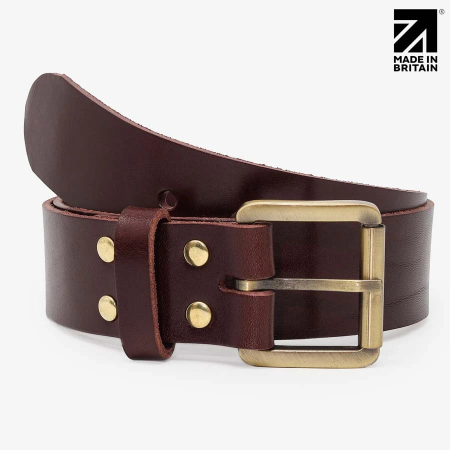 Brown 40mm full-grain Italian leather belt handcrafted in Britain
