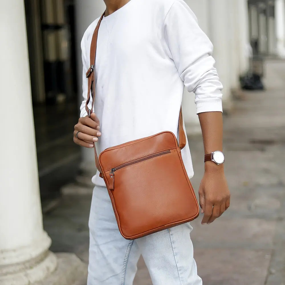 Mens Leather Bag Texan Dark Light Brown-6