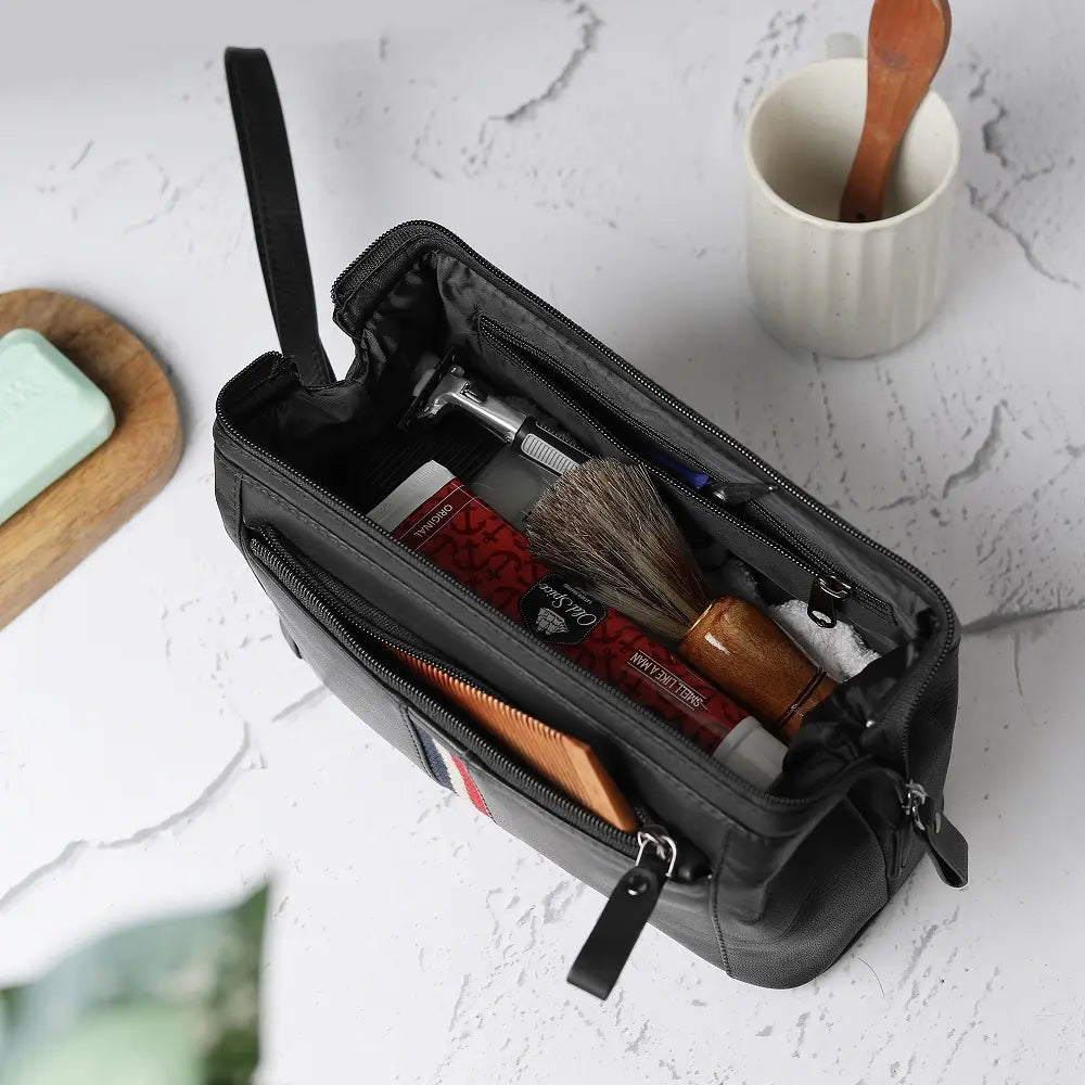 Mens Leather Wash Bag Texan Blue-6