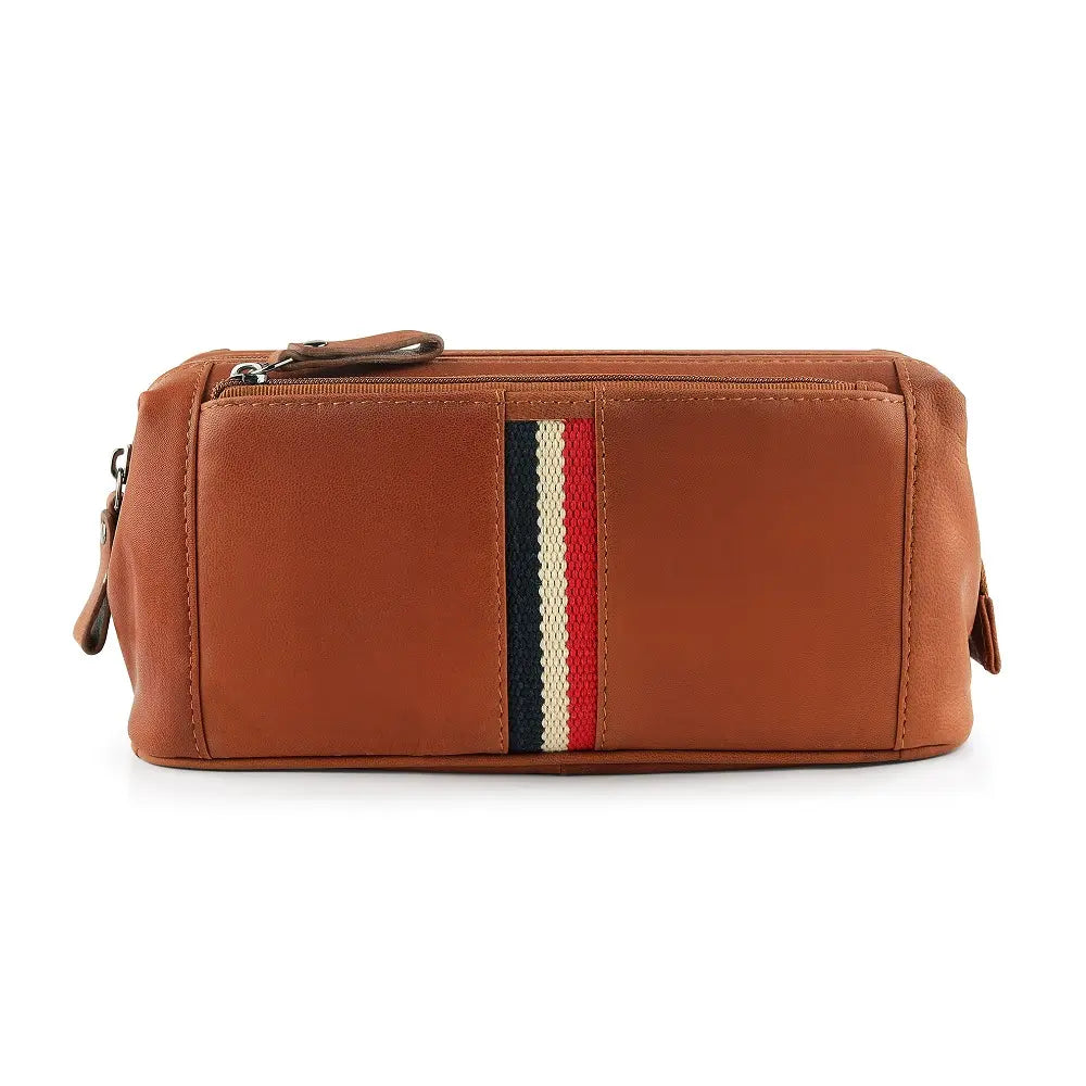 Mens Leather Wash Bag Texan Light Brown-1