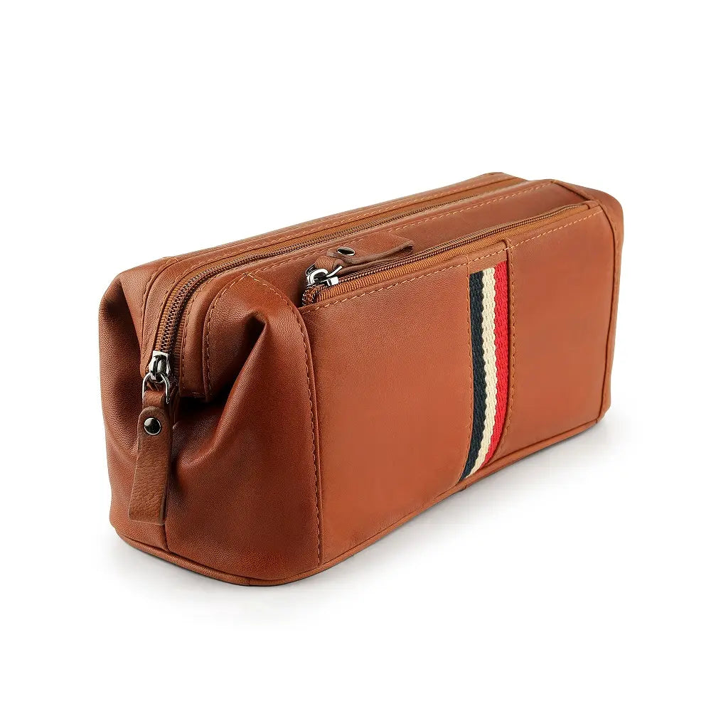 Mens Leather Wash Bag Texan Light Brown-3