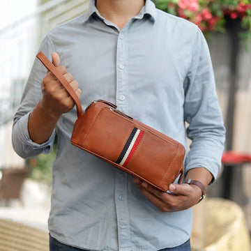 Mens Leather Wash Bag Texan Light Brown-6