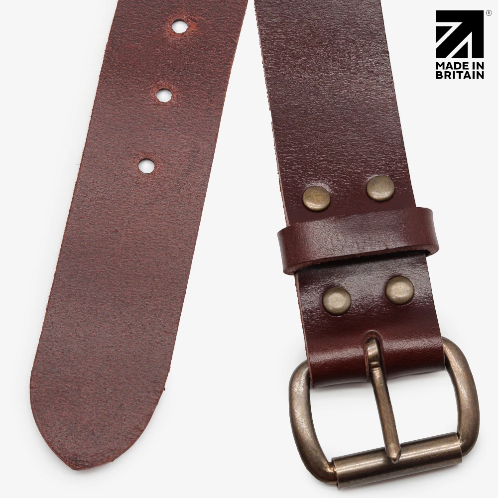 Men's brown full grain leather belt handcrafted in Britain