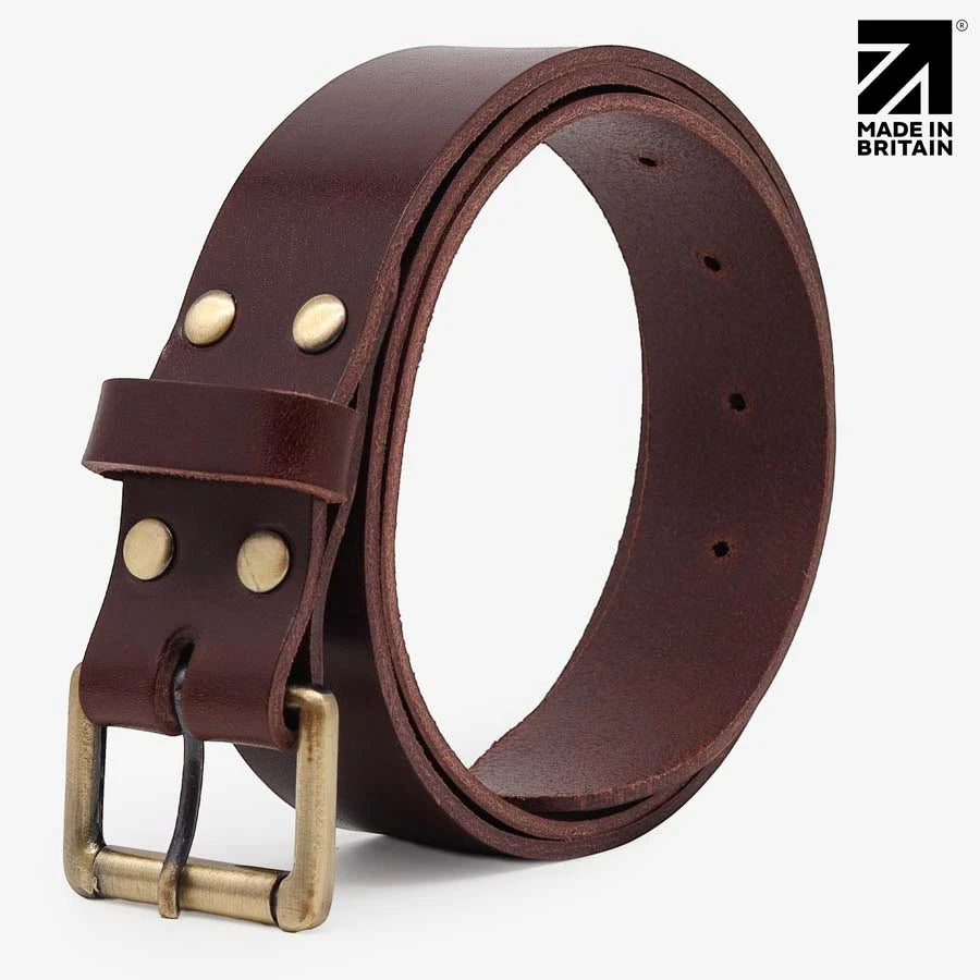 Brown 35mm full-grain Italian leather belt handcrafted in Britain