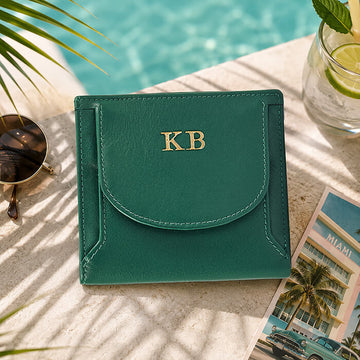 Leather Coin Tray Purse with Note Section - Real Leather RFID Purse - Miami