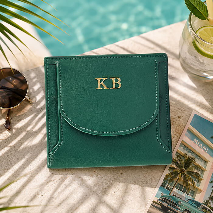 Leather Coin Tray Purse with Note Section - Real Leather RFID Purse - Miami