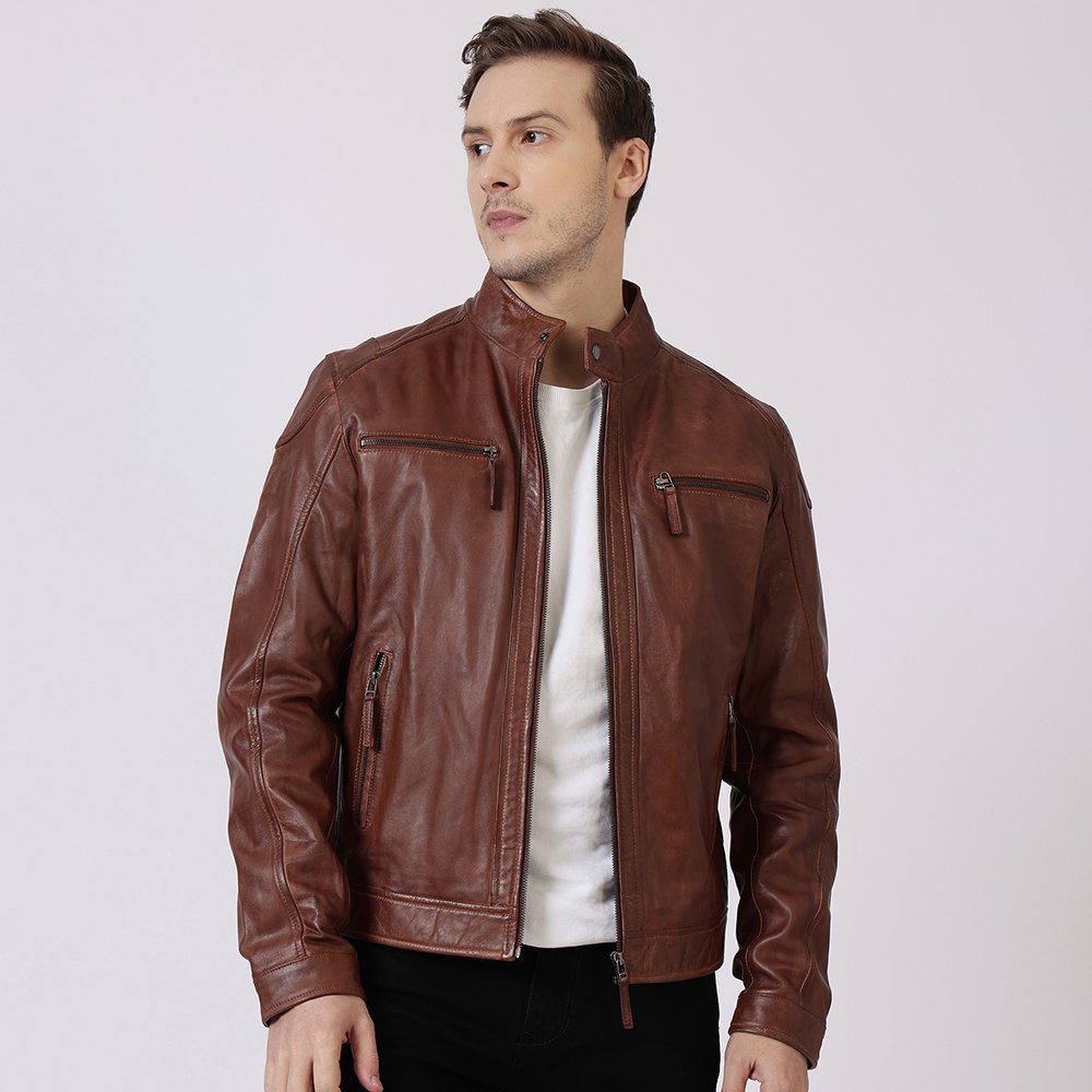 Moto Leather Jacket Roman Tan 2385 3