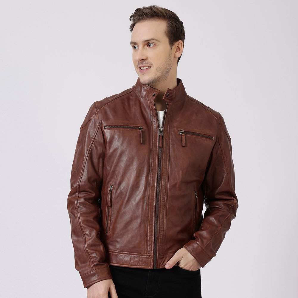 Brown Moto Leather Jacket for men