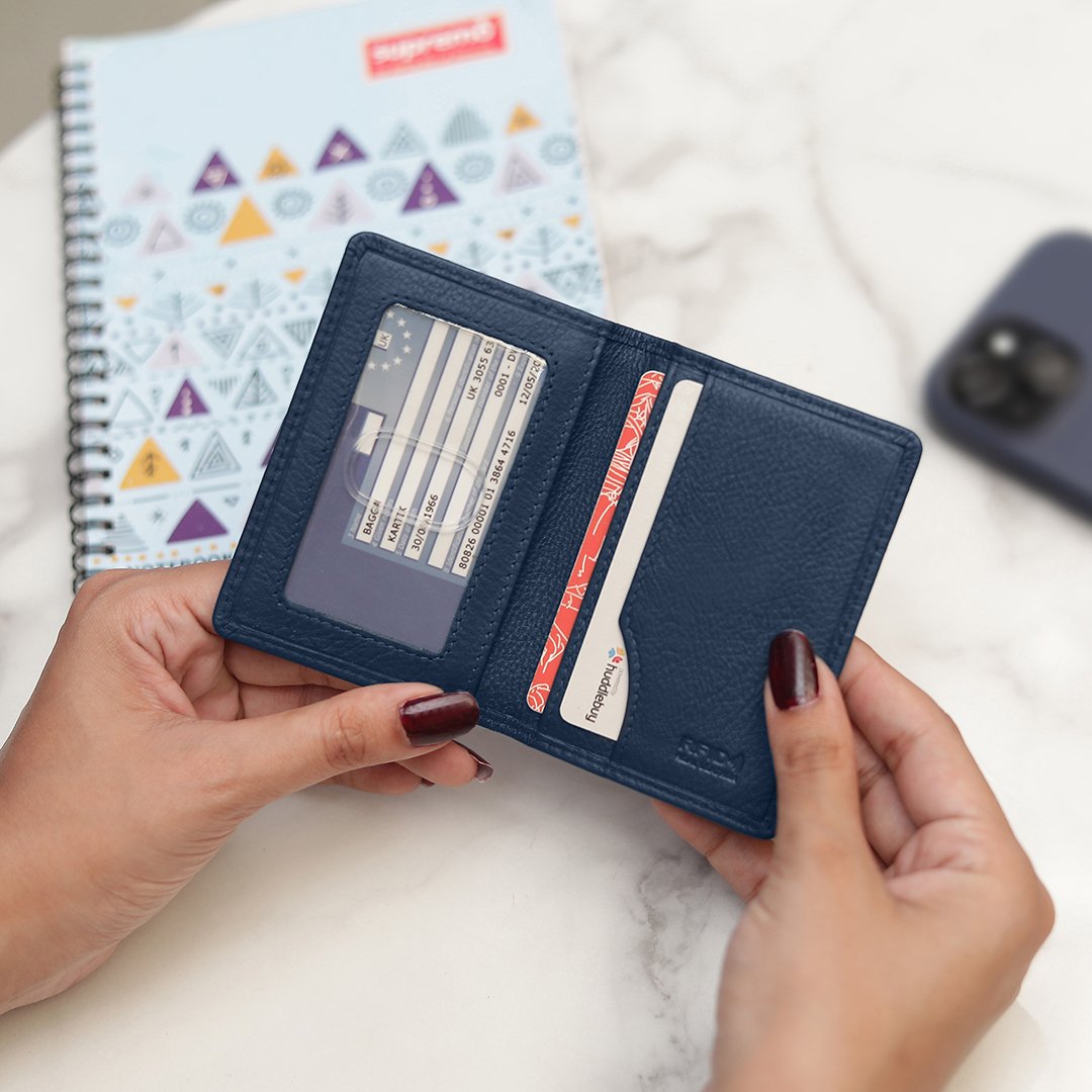 Navy Leather Travel Card Holder 710-6