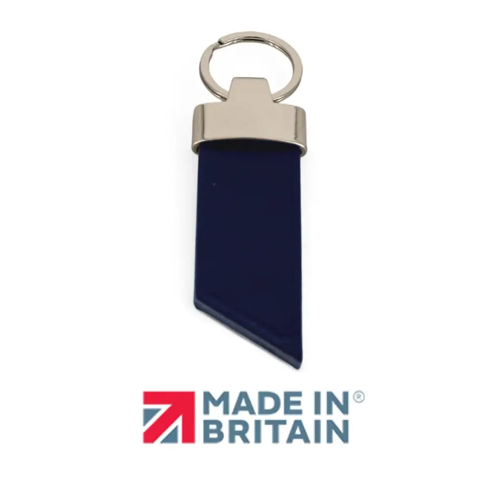 Navy keychain with silver ring on a white background, featuring 'Made in Britain' logo.