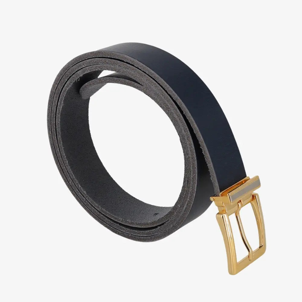 Navy belt with a gold buckle on a white background