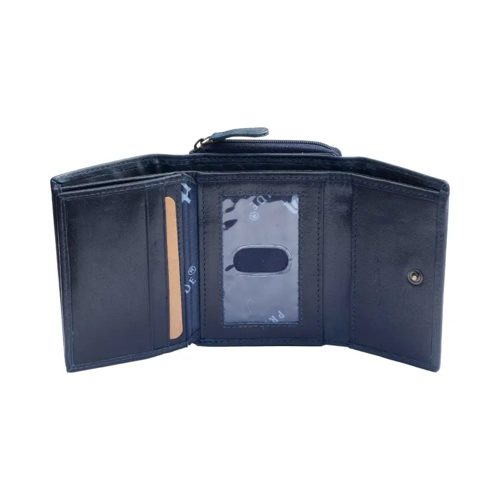 Navy  leather wallet with card slots on a white background