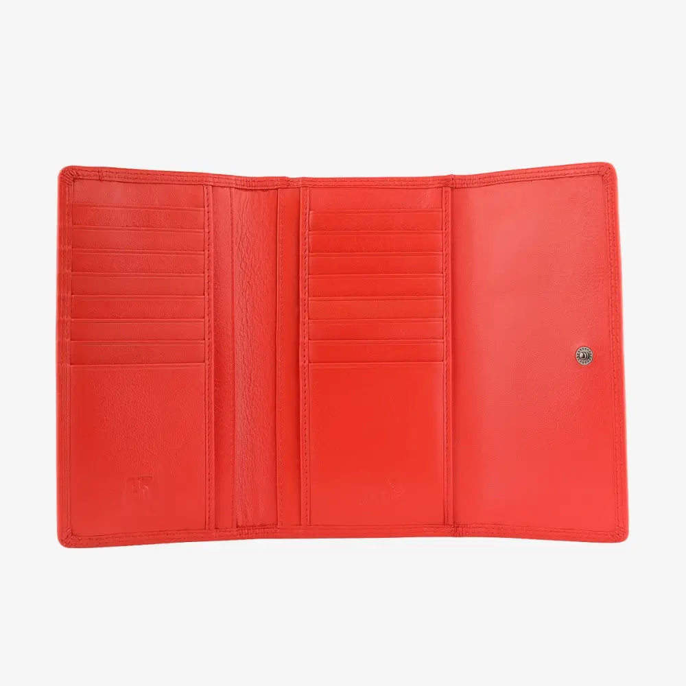Open view of  Orange wallet on a white background