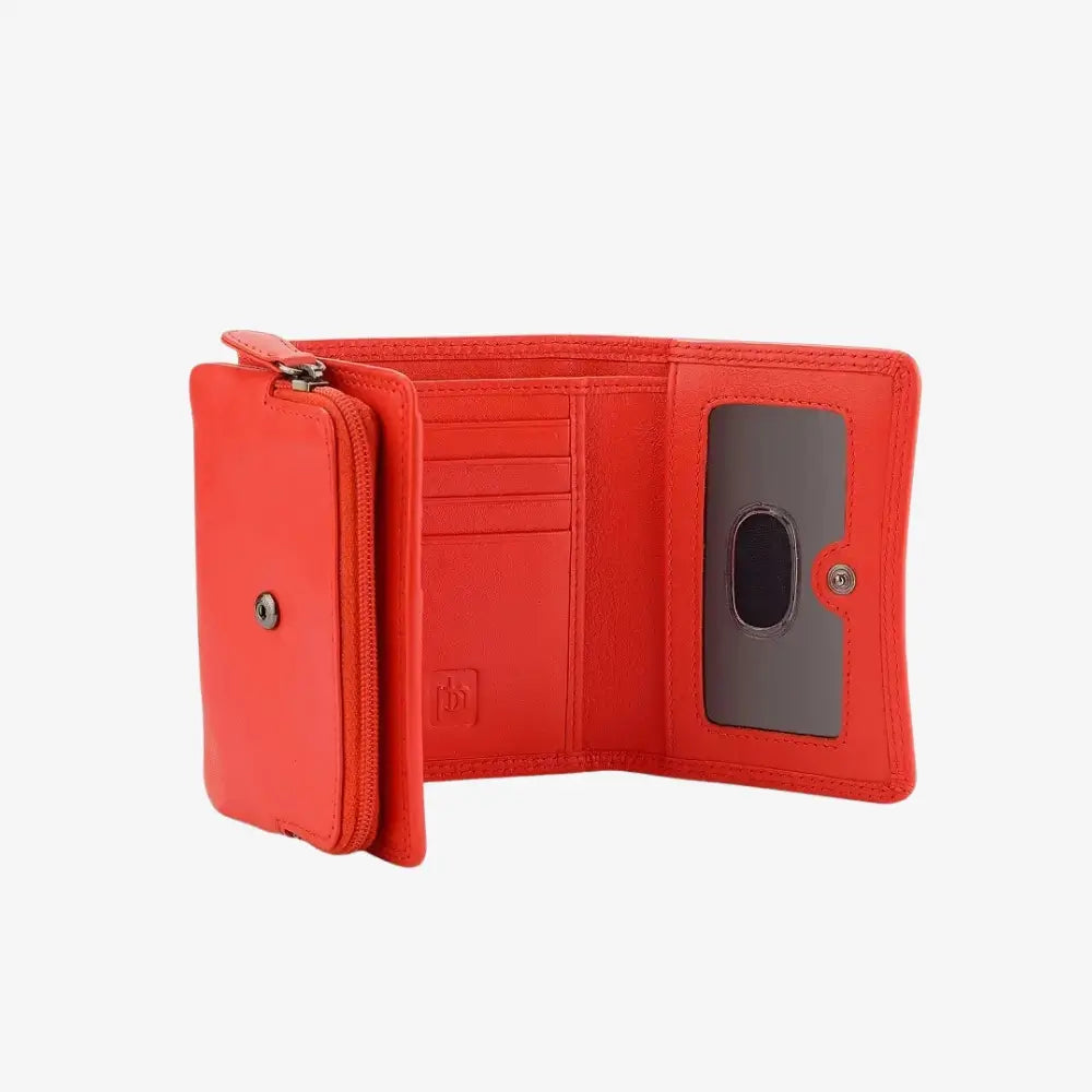 Inside view of Orange wallet with a visible brand logo on a white background