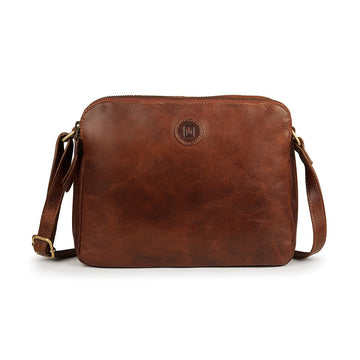 Orion Leather Handbag Double Zipper 2008BRN -1