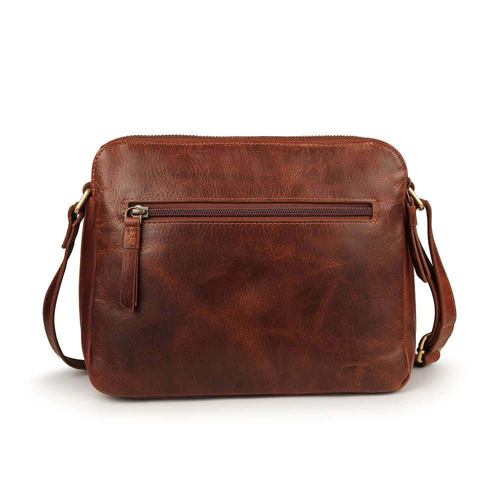 Orion Leather Handbag Double Zipper 2008BRN -2