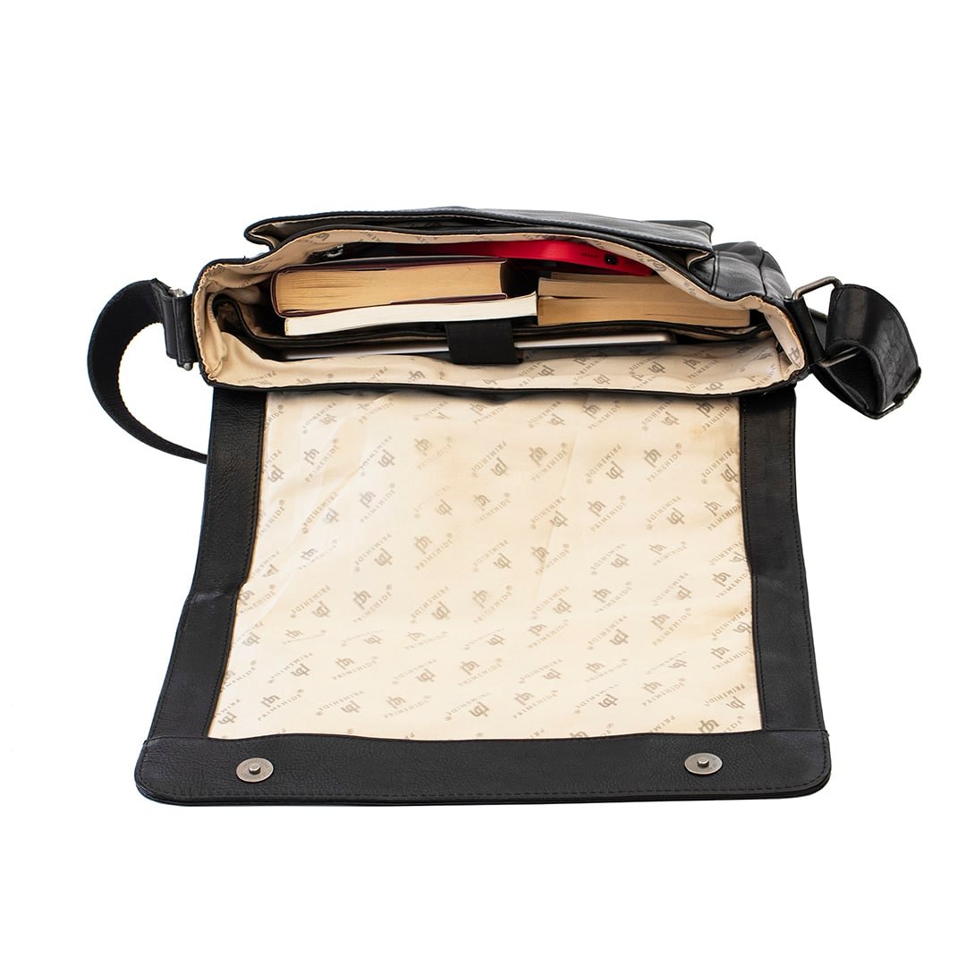 black leather messenger bag