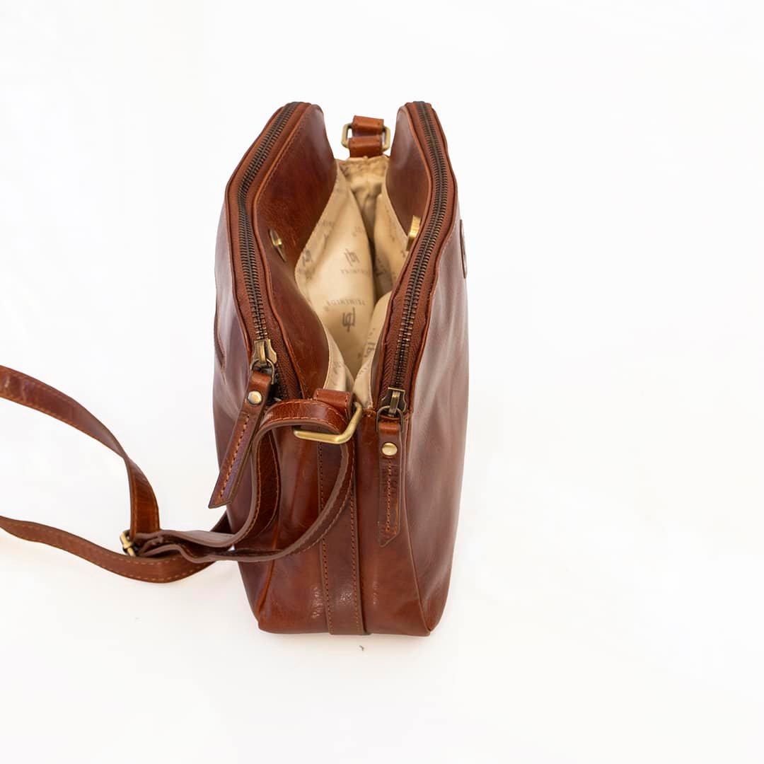 Orion Leather Handbag Double Zipper