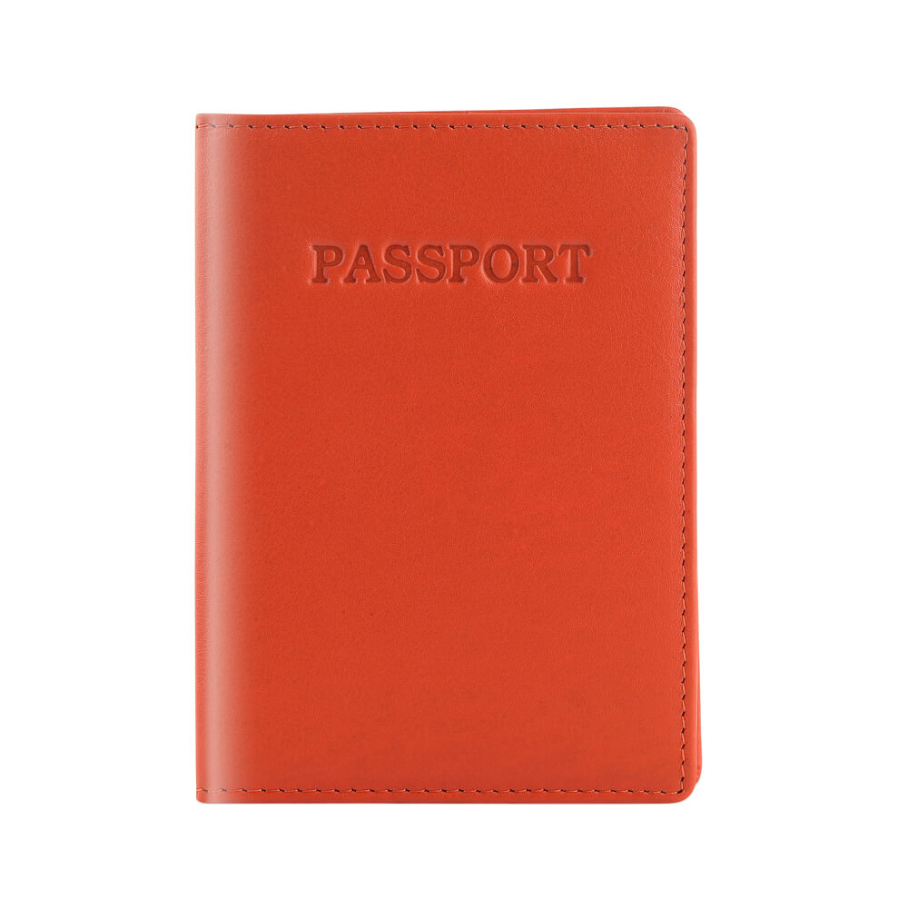 Red passport holder with 'PASSPORT' embossed on it against a white background