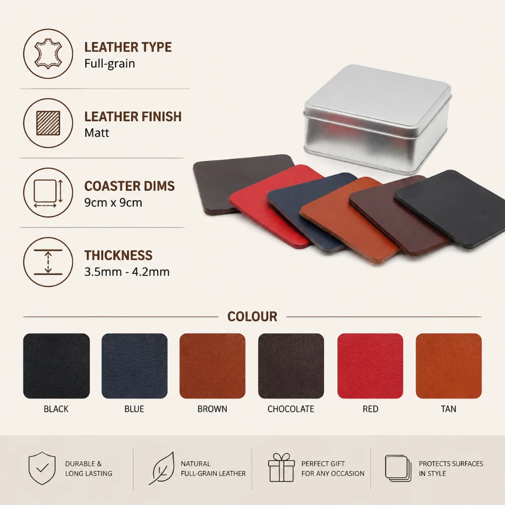  Leather coaster set for dining table in different shades