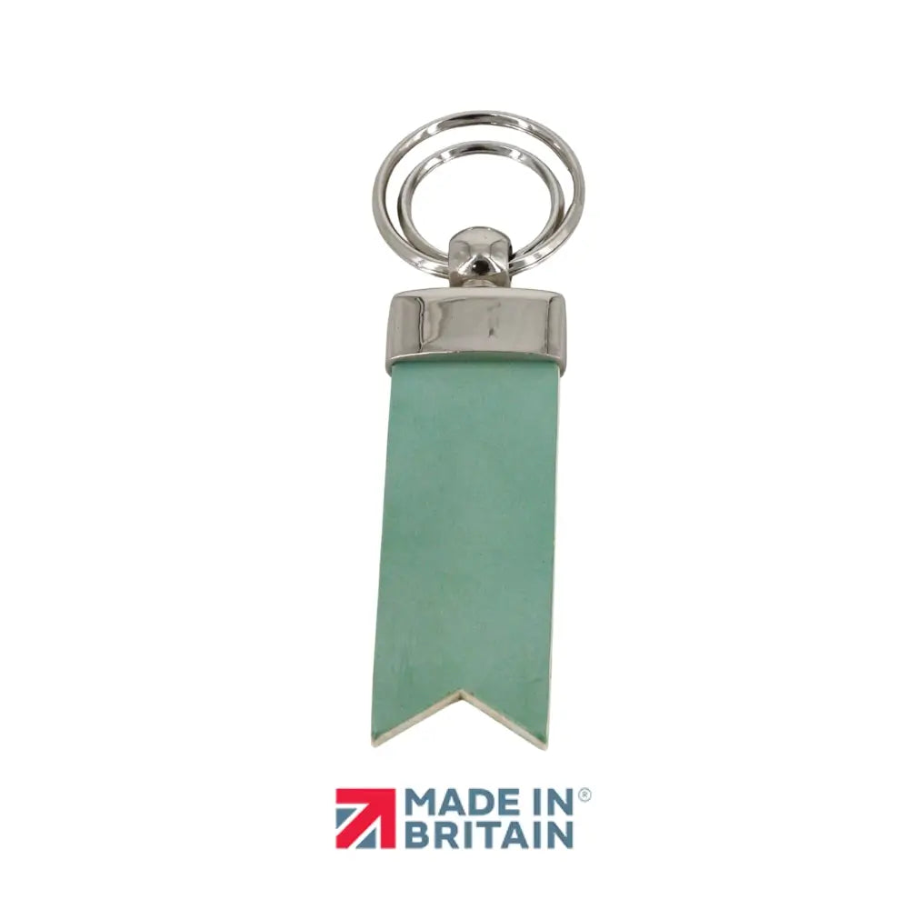 Green keychain with silver ring on a white background, featuring 'Made in Britain' logo.