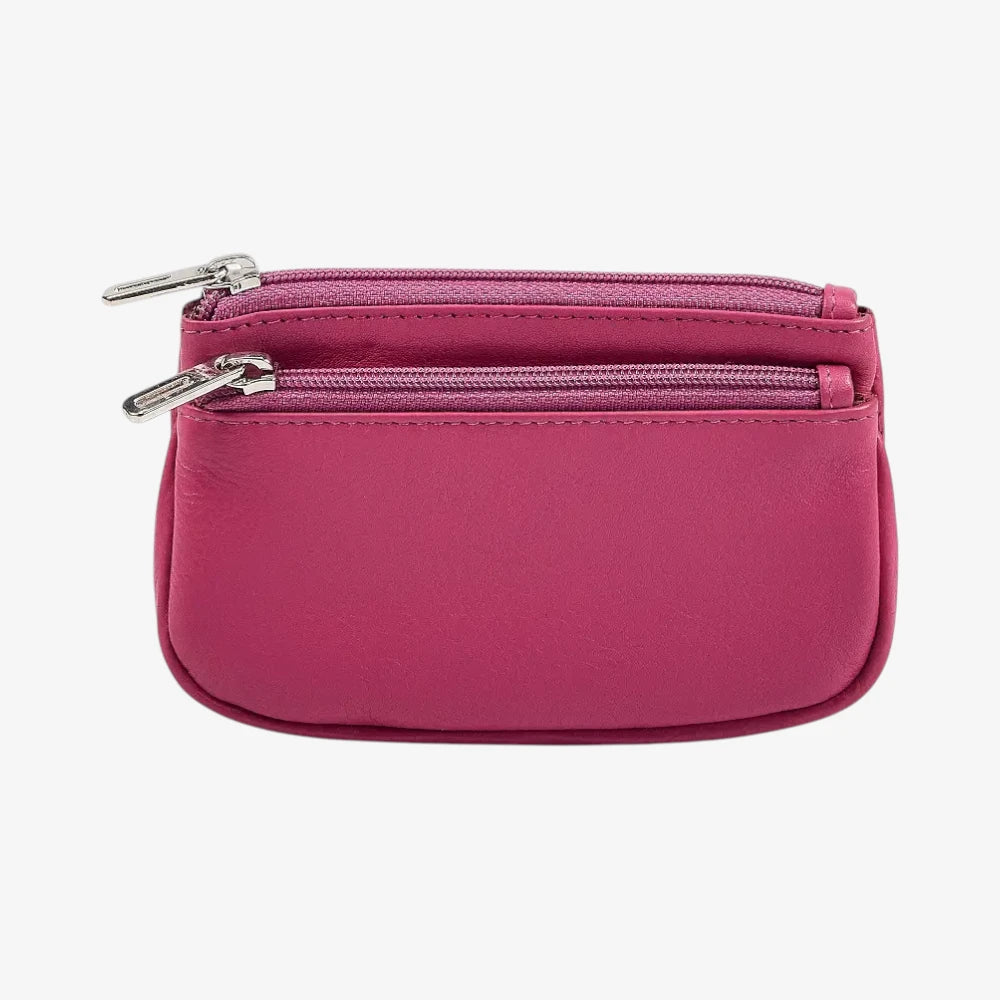 Pink Leather Double Zip Purse for Women