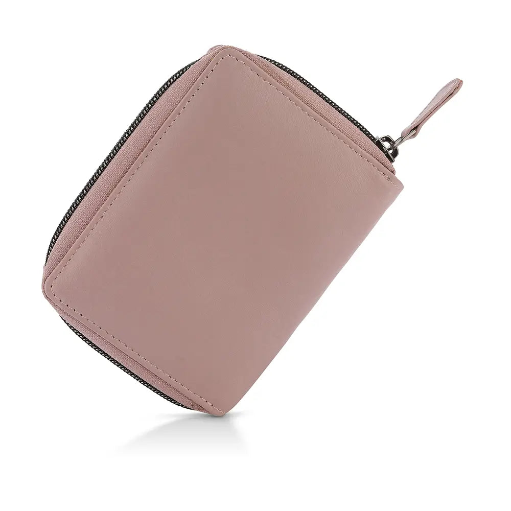 Pink zippered pouch on a white background