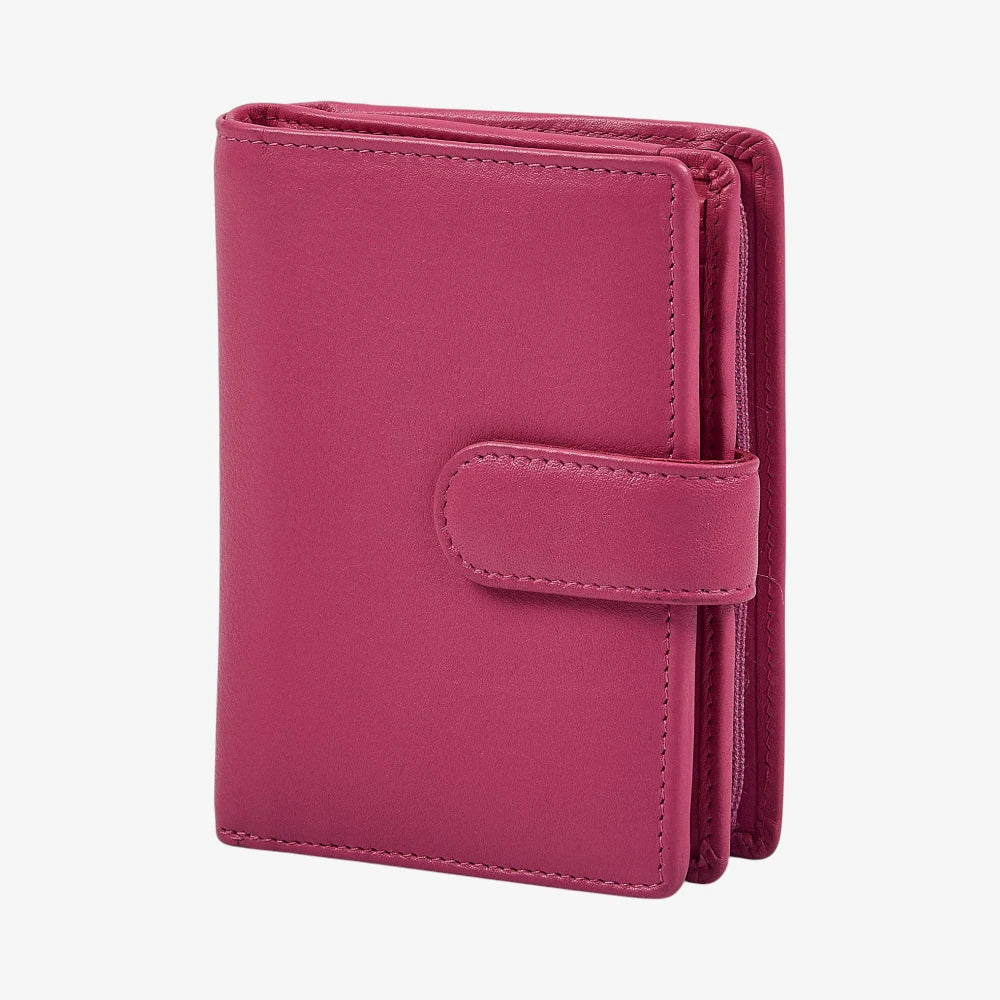 Pink ladies leather purse with RFID protection and zipped coin section