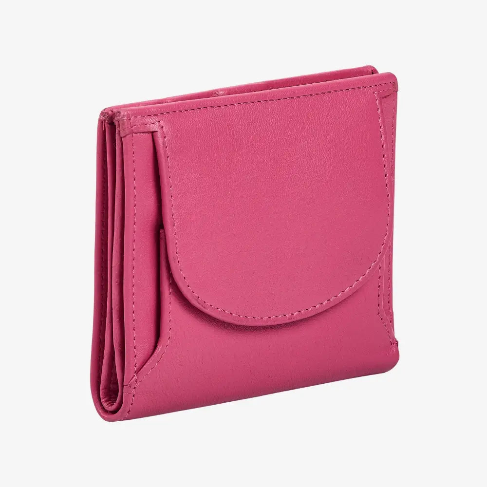 Pink real leather purse with coin tray and RFID protection