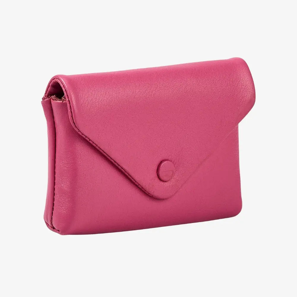 Pink ladies leather envelope coin wallet with secure zip pocket