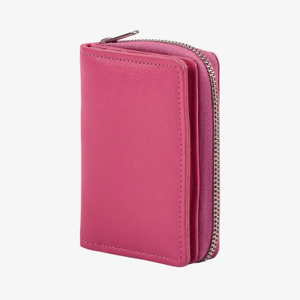 Pink leather zip card holder for handbags